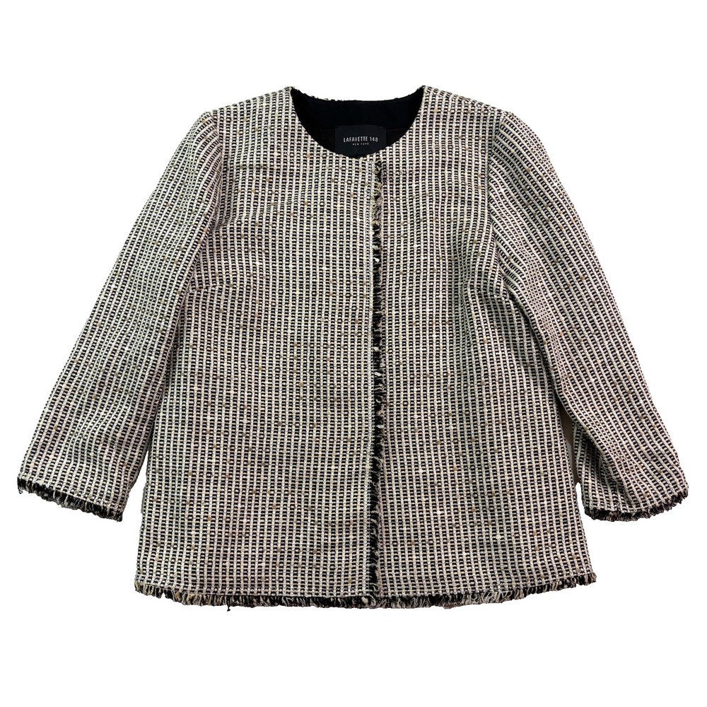 Lafayette 148 NY Large Black White Metallic‎ Gold Fleck Boucle Blazer Jacket
